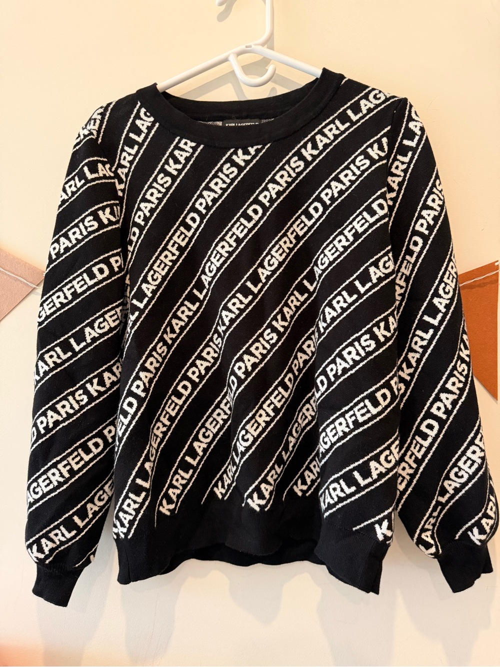 Karl Lagerfeld Black & White Diagonal Logo Crewneck Sweater